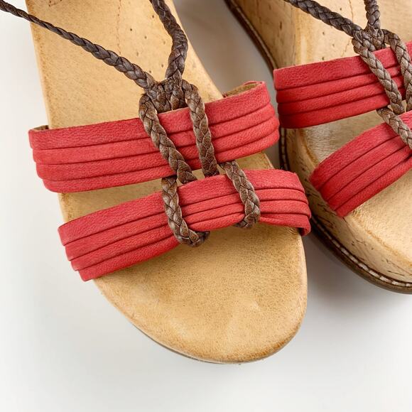 Naya Nalisha Sandals Platform Wedge Cork Red Leather Upper Strappy Women's 6.5 - Picture 4 of 11